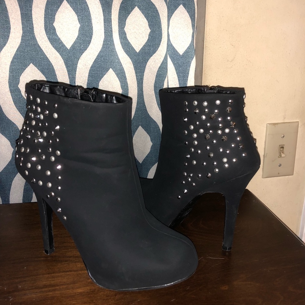 Studded high heeled booties